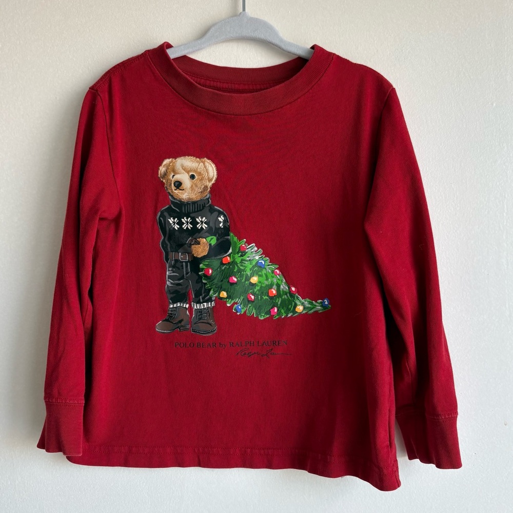 Polo Ralph Lauren Polo Bear Holiday Christmas Red Long Sleeve T-shirt Size 3T